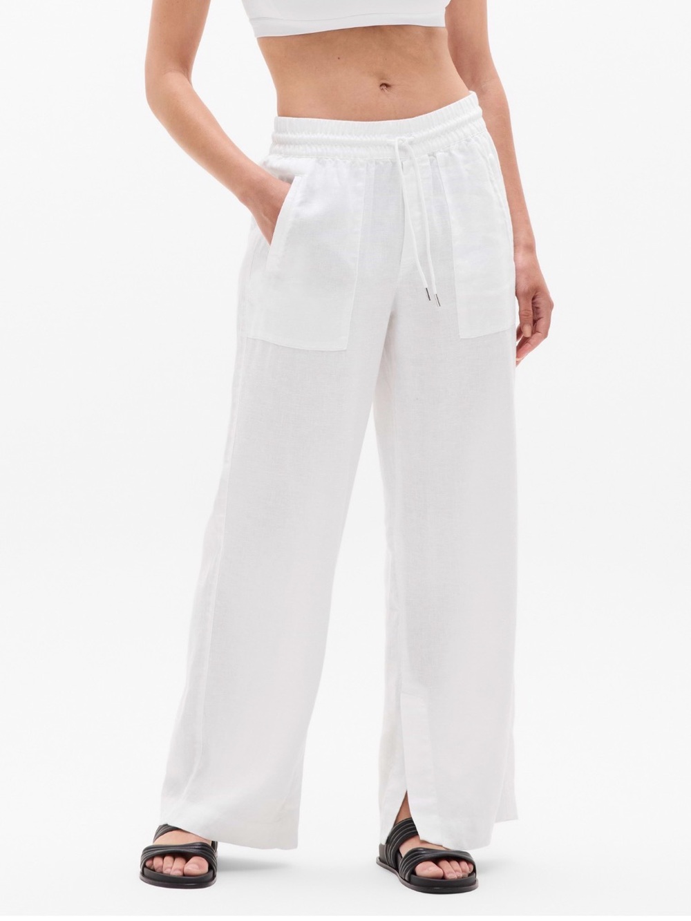 Athleta White Wide-Leg Drawstring Linen Pants